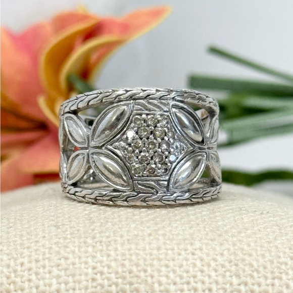 John Hardy Diamond Kawung Wide Band Ring .925 - Picture 1 of 9